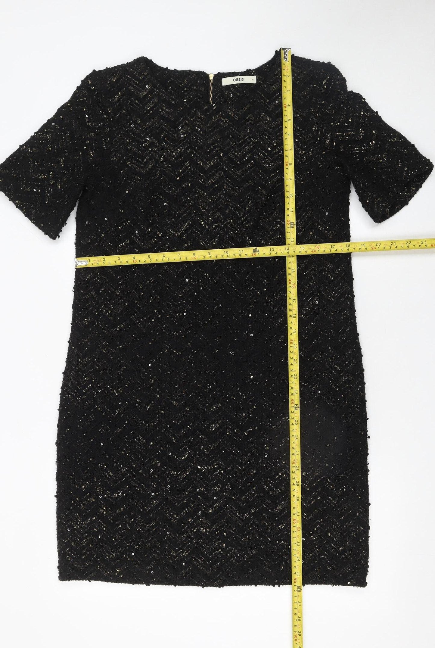 Oasis Women’s Black Sequin Short Sleeve Shift Dress Size 10