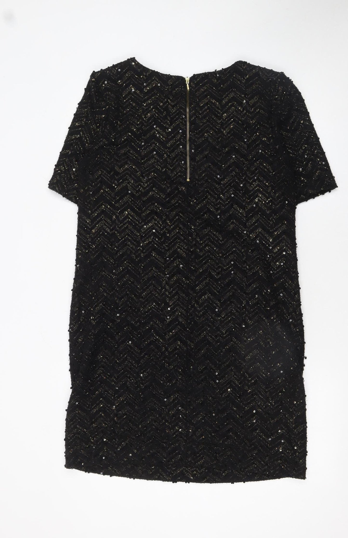 Oasis Women’s Black Sequin Short Sleeve Shift Dress Size 10