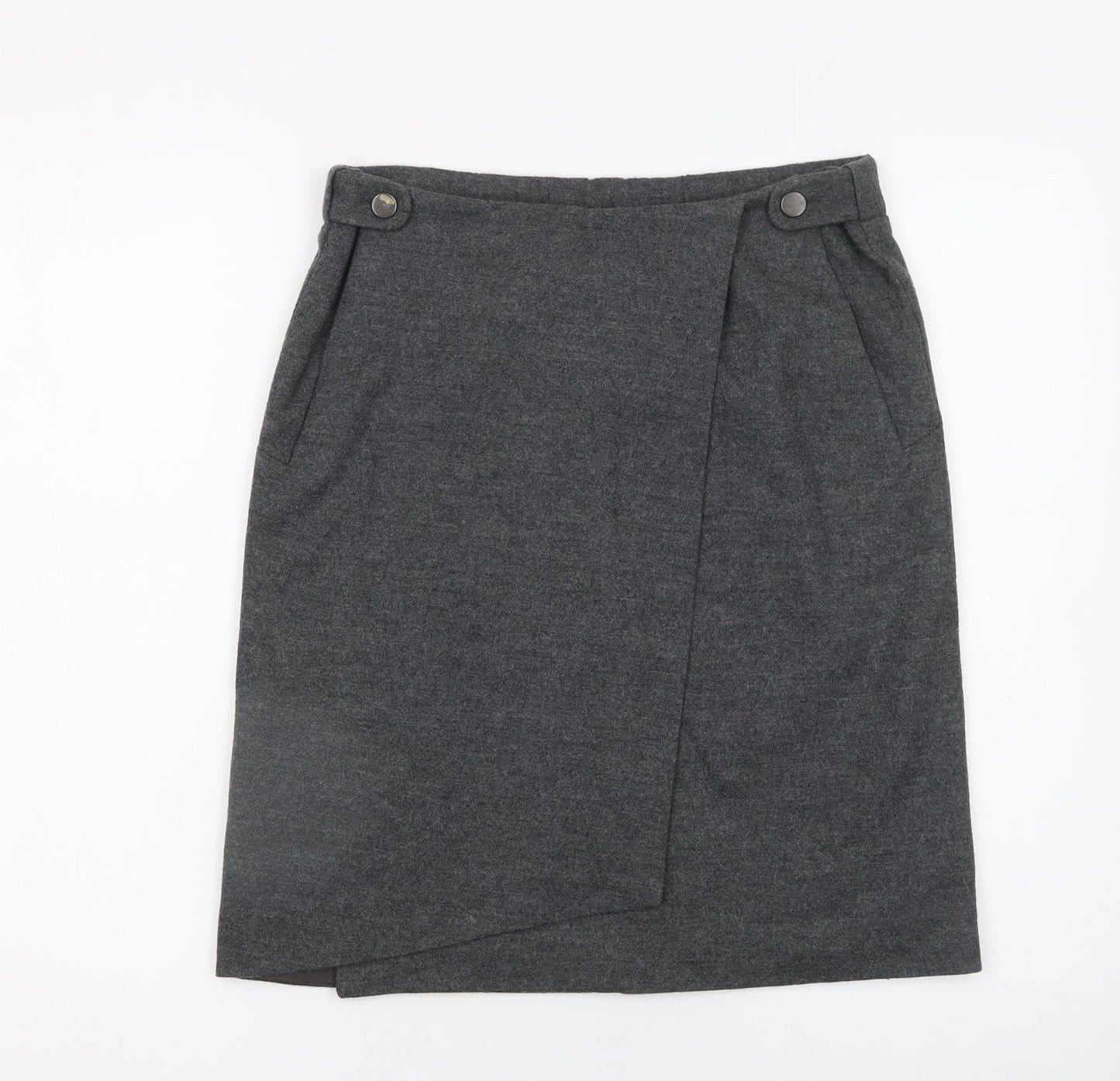 Nicola Farhi Womens Grey Wool Wrap Knee Length Skirt UK 8