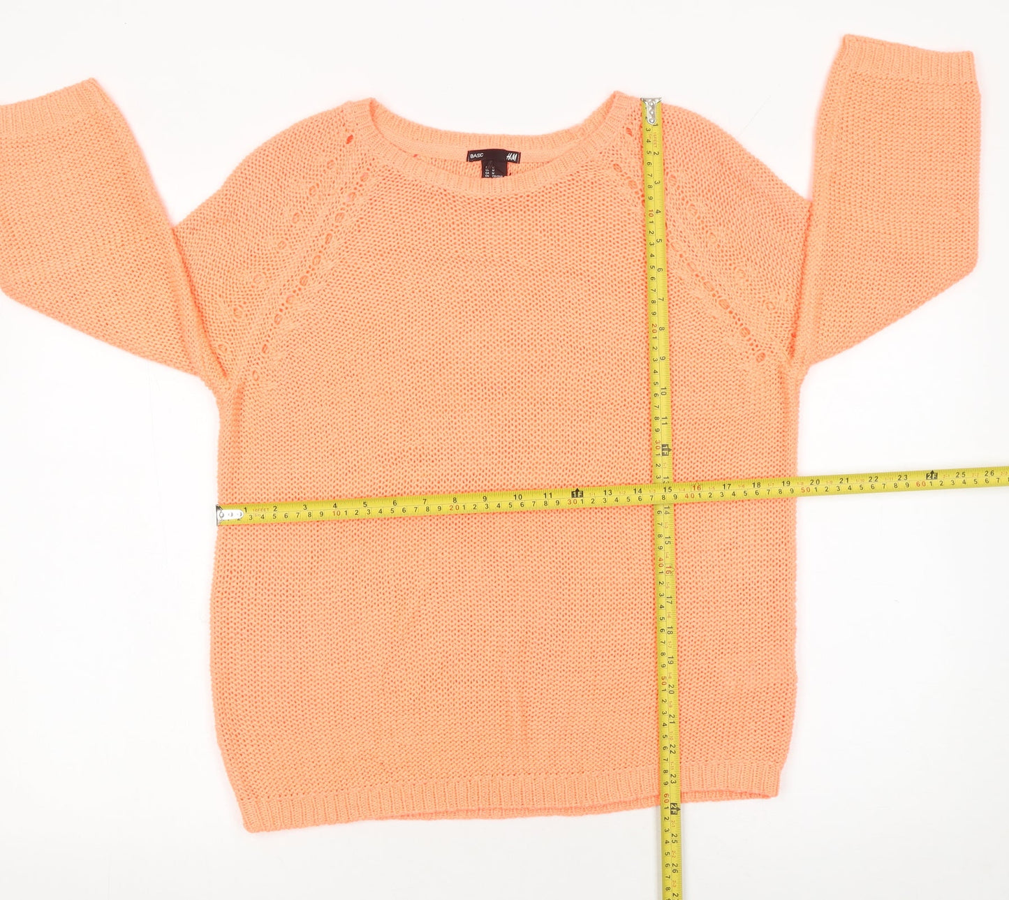 H&M Women Orange Acrylic Chunky-Knit 3/4 Sleeve Jumper Size 12