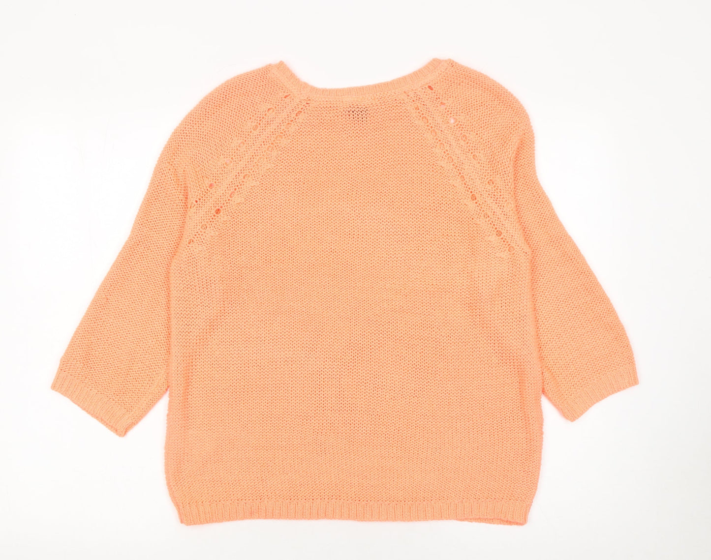 H&M Women Orange Acrylic Chunky-Knit 3/4 Sleeve Jumper Size 12