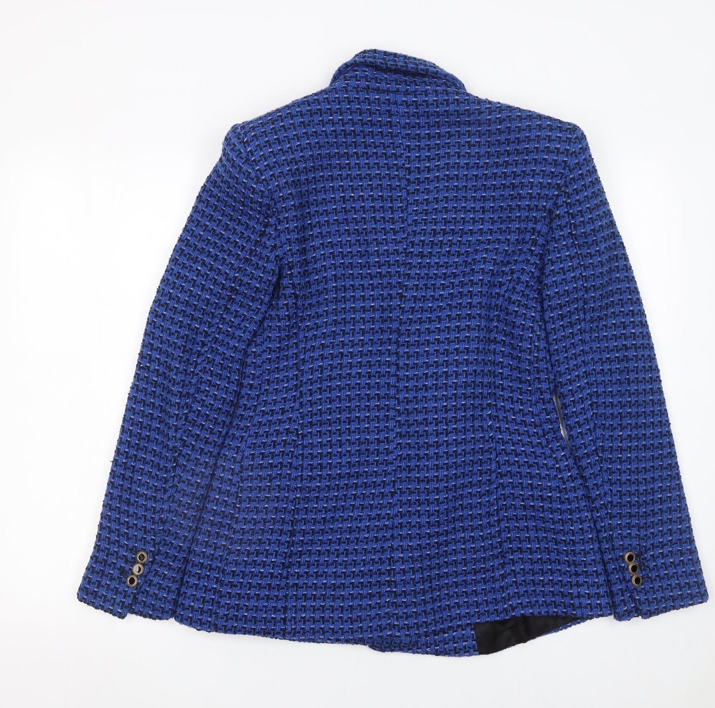 Zara Women Blue Bouclé Double-Breasted Blazer Size S Classic Fit