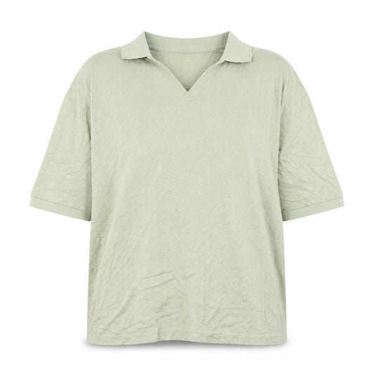 Zara Womens Green Lyocell Cotton Polo Shirt Size L Short Sleeve
