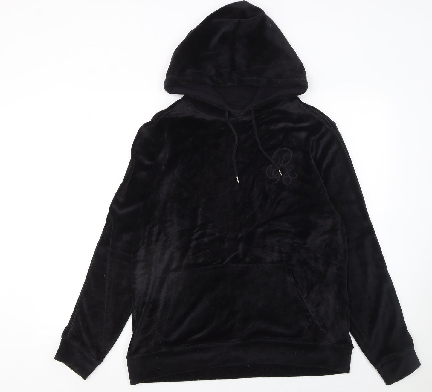 River Island Womens Black Velour Hooded Pullover Hoodie Size M