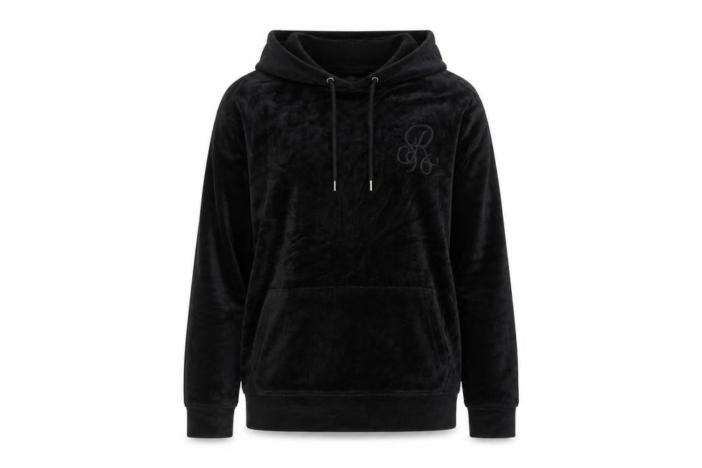 River Island Womens Black Velour Hooded Pullover Hoodie Size M