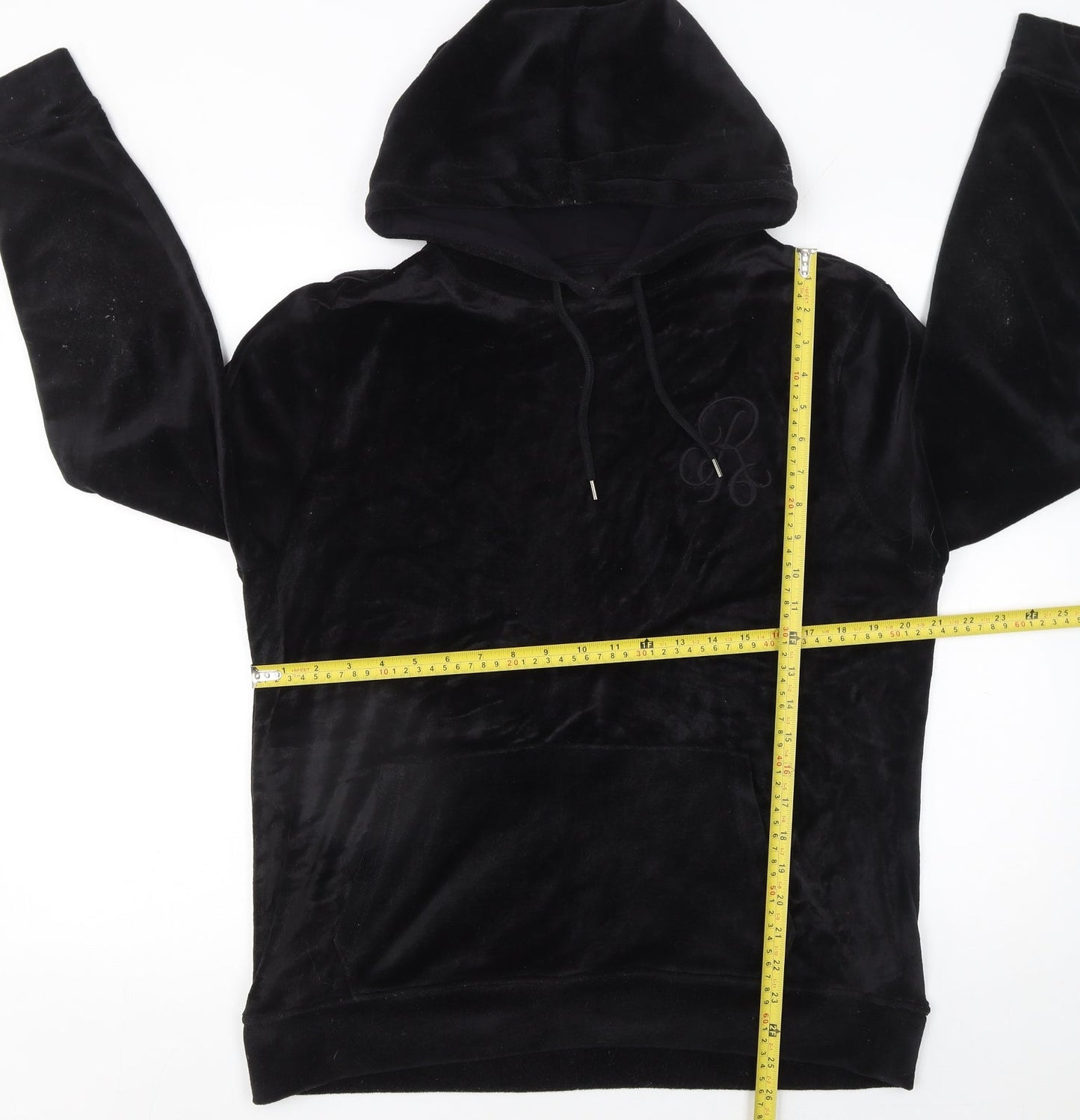 River Island Womens Black Velour Hooded Pullover Hoodie Size M