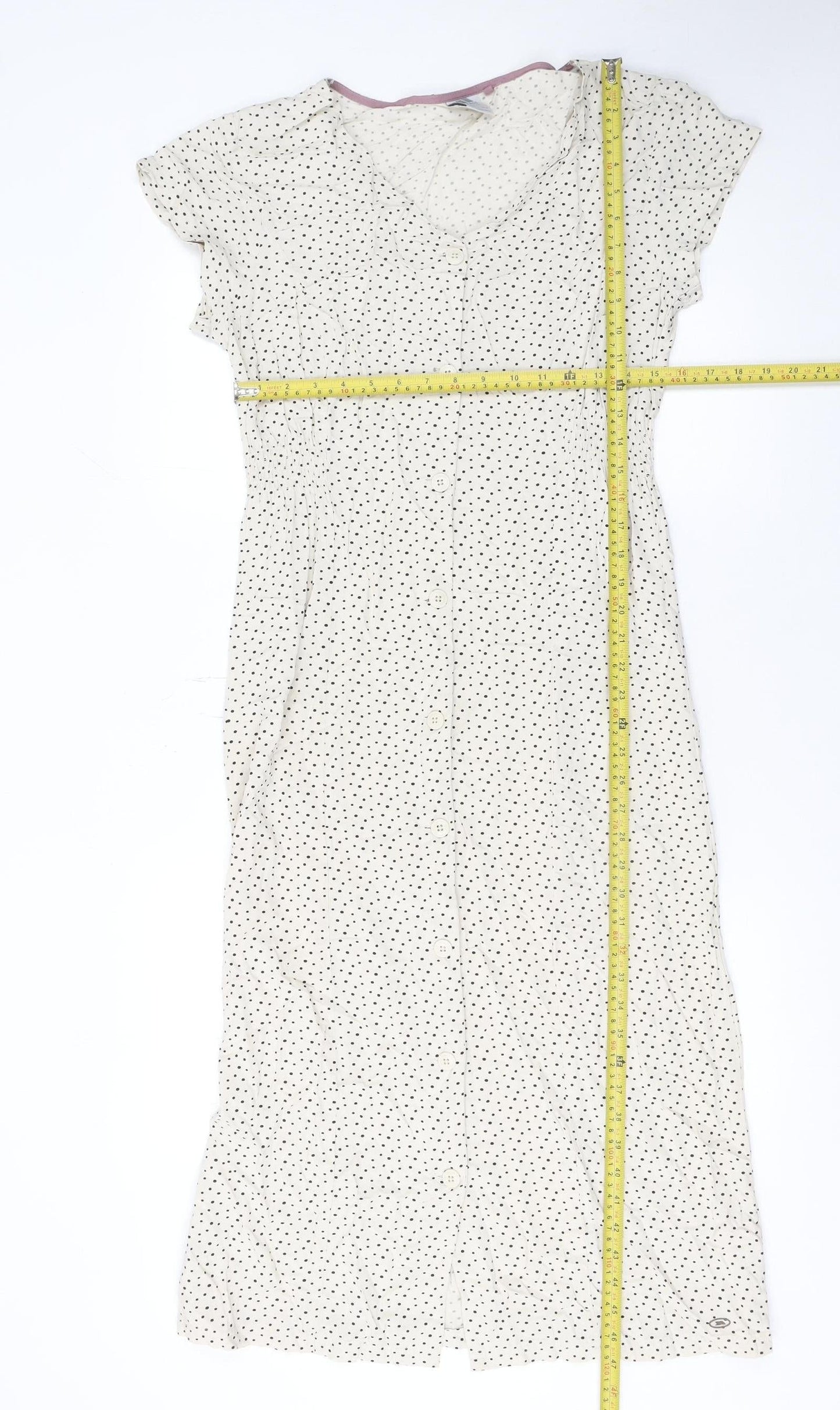 Trespass Womens Ivory Polka Dot Shirt Dress Size 10 Summer Midi