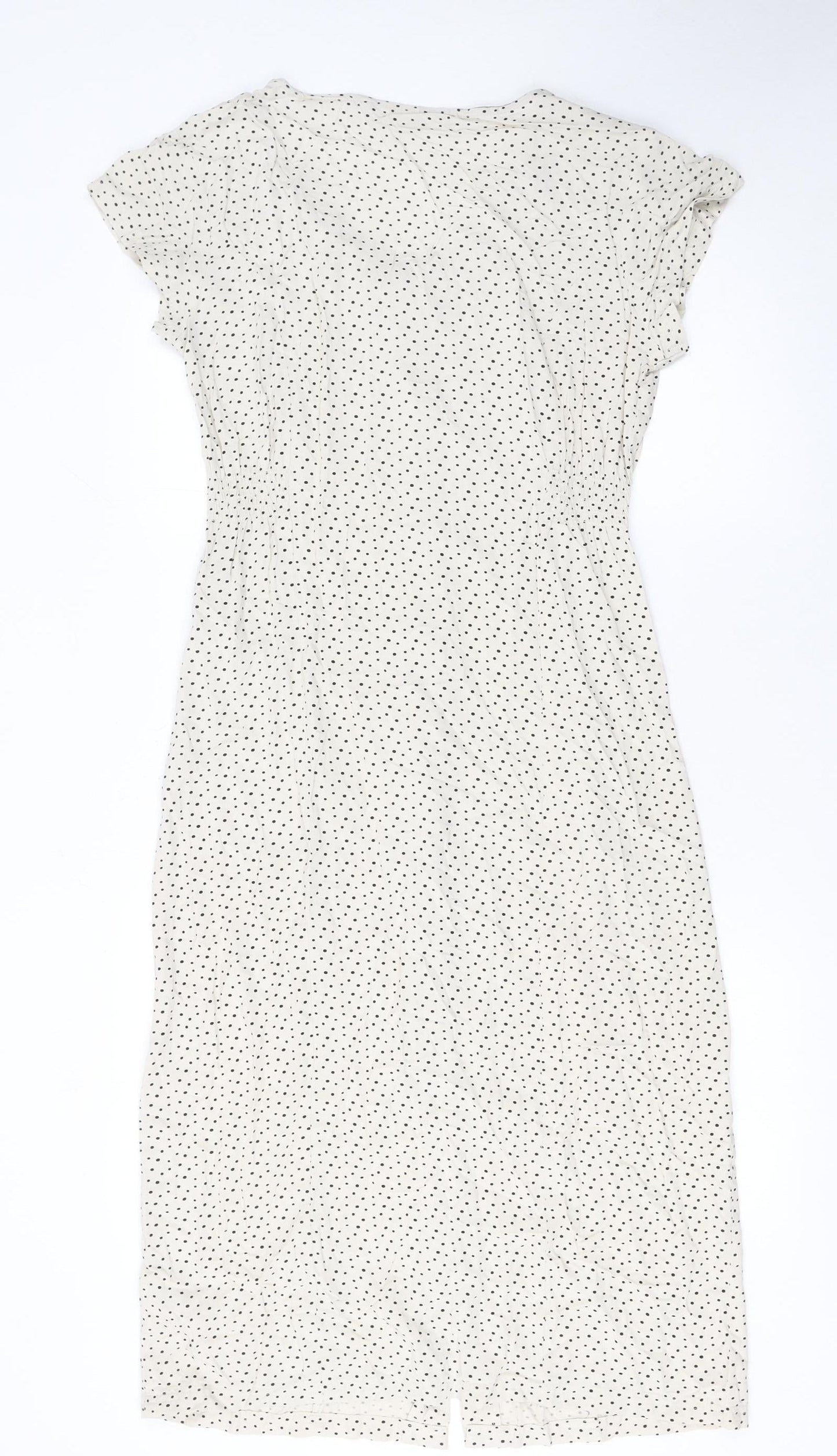 Trespass Womens Ivory Polka Dot Shirt Dress Size 10 Summer Midi