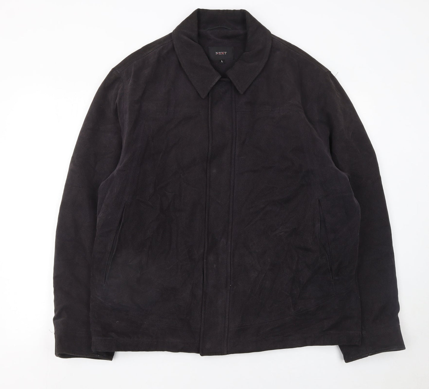Next Men's Black Cotton Lined Zip Jacket Size L Casual Mid-Length