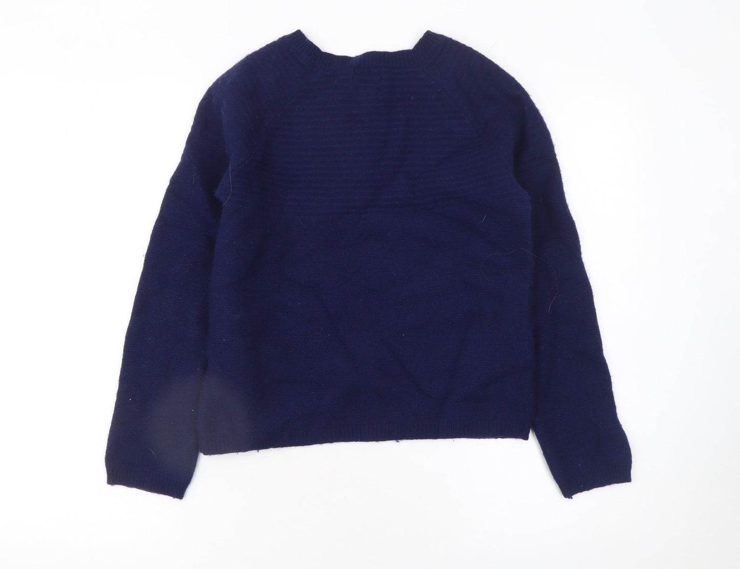 Heyton Women Blue Wool Blend Crew Neck Button Pullover Jumper Size 12
