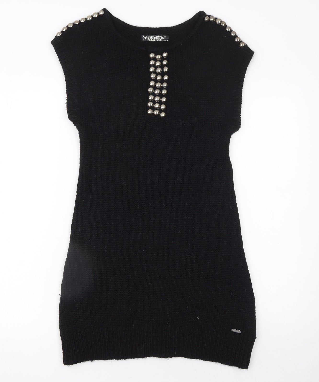 Guess Women Black Sleeveless Beaded Knit Sweater Dress Size S