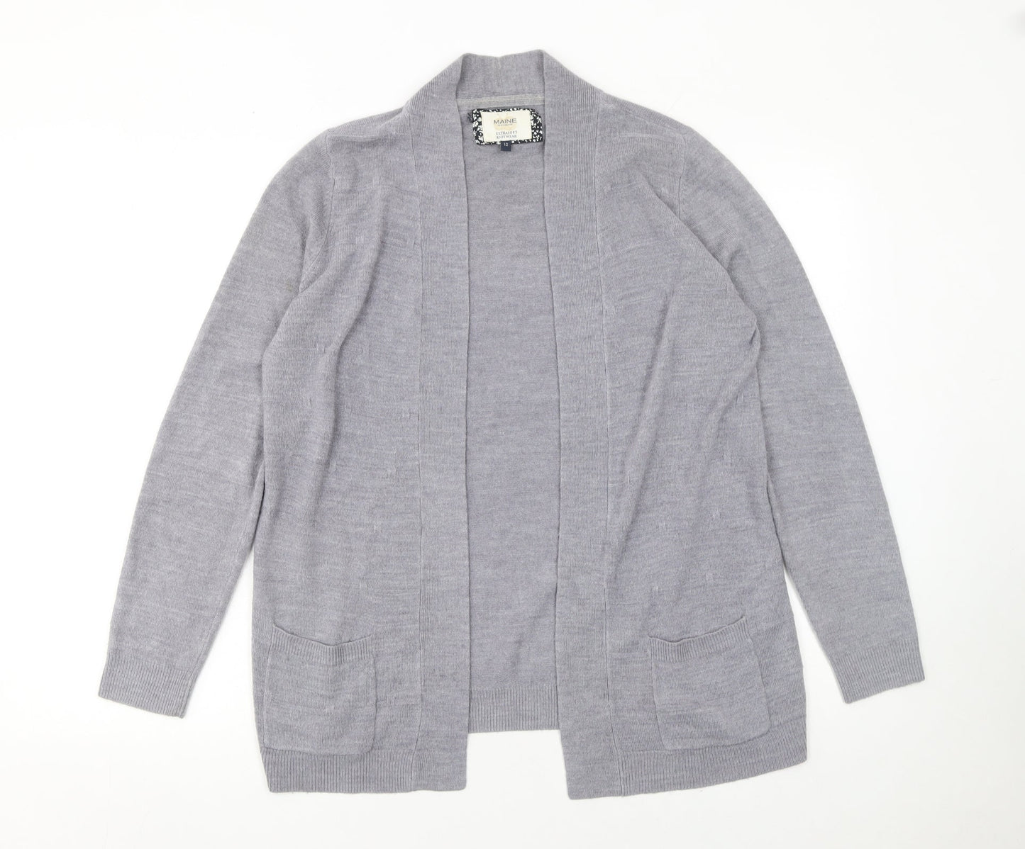 Maine New England Women's Grey Long Sleeve Open Knit Cardigan Size 12