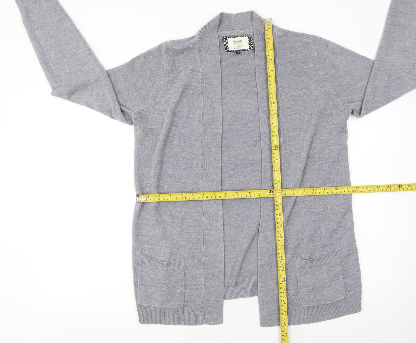 Maine New England Women's Grey Long Sleeve Open Knit Cardigan Size 12