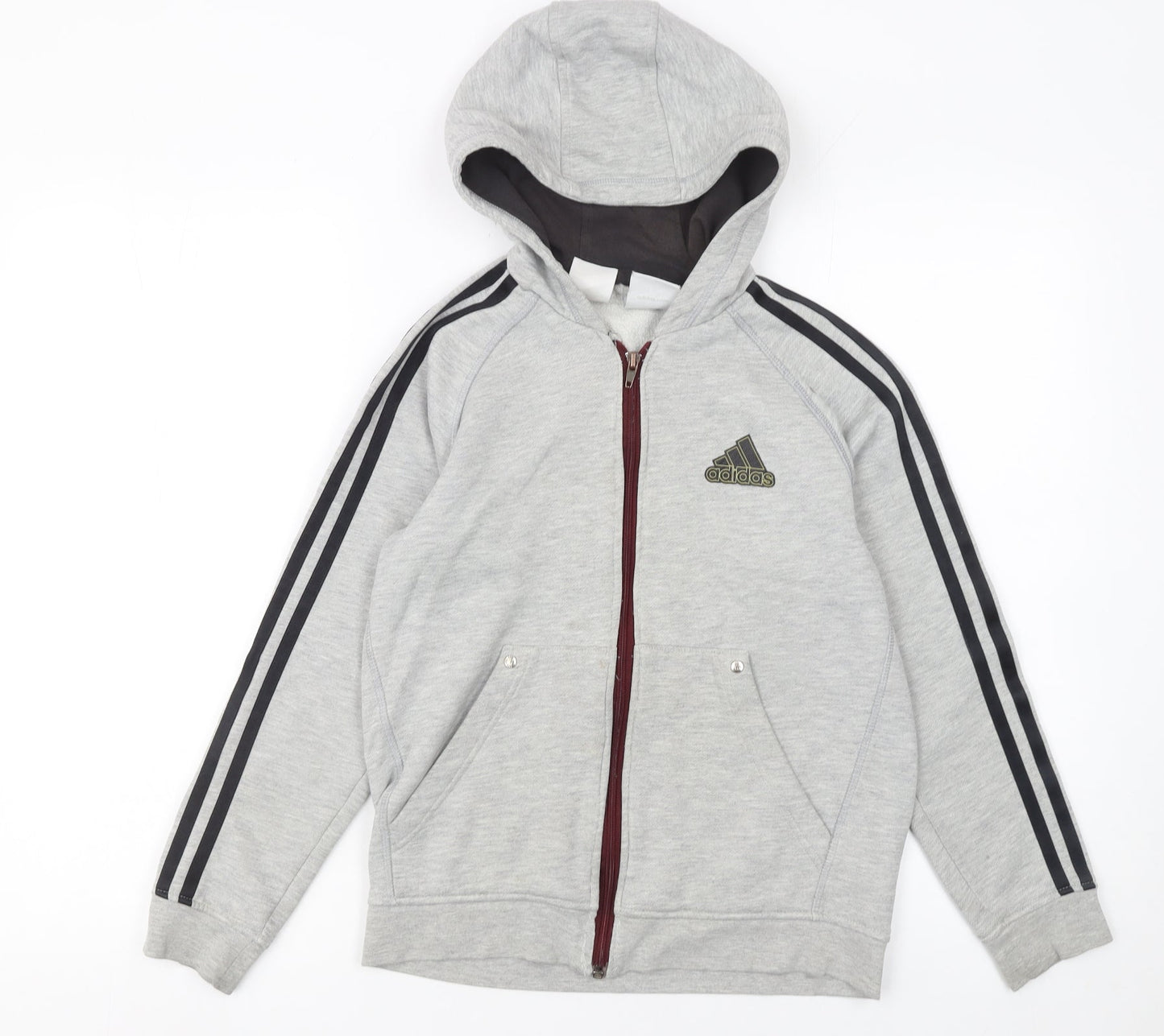 Adidas Boys Grey Full Zip Hoodie 11-12 Years Sports Casual Fleece