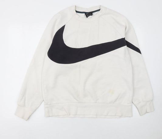 Nike Men's White Large Crew Neck Pullover Logo Sweatshirt