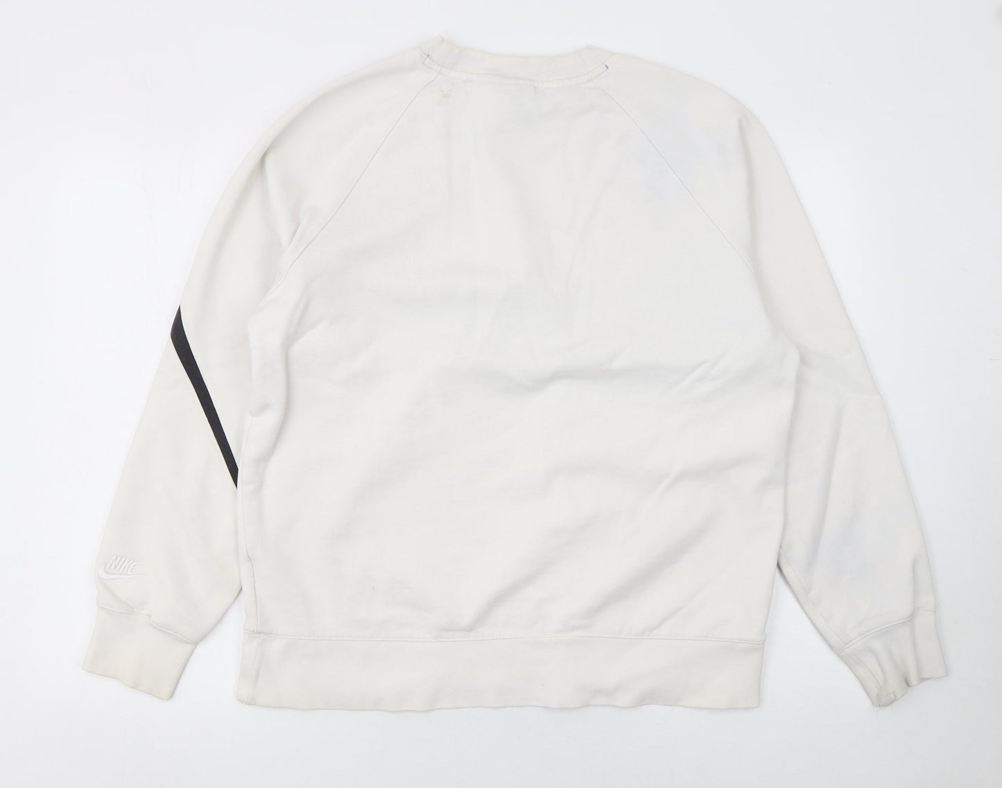 Nike Men's White Large Crew Neck Pullover Logo Sweatshirt