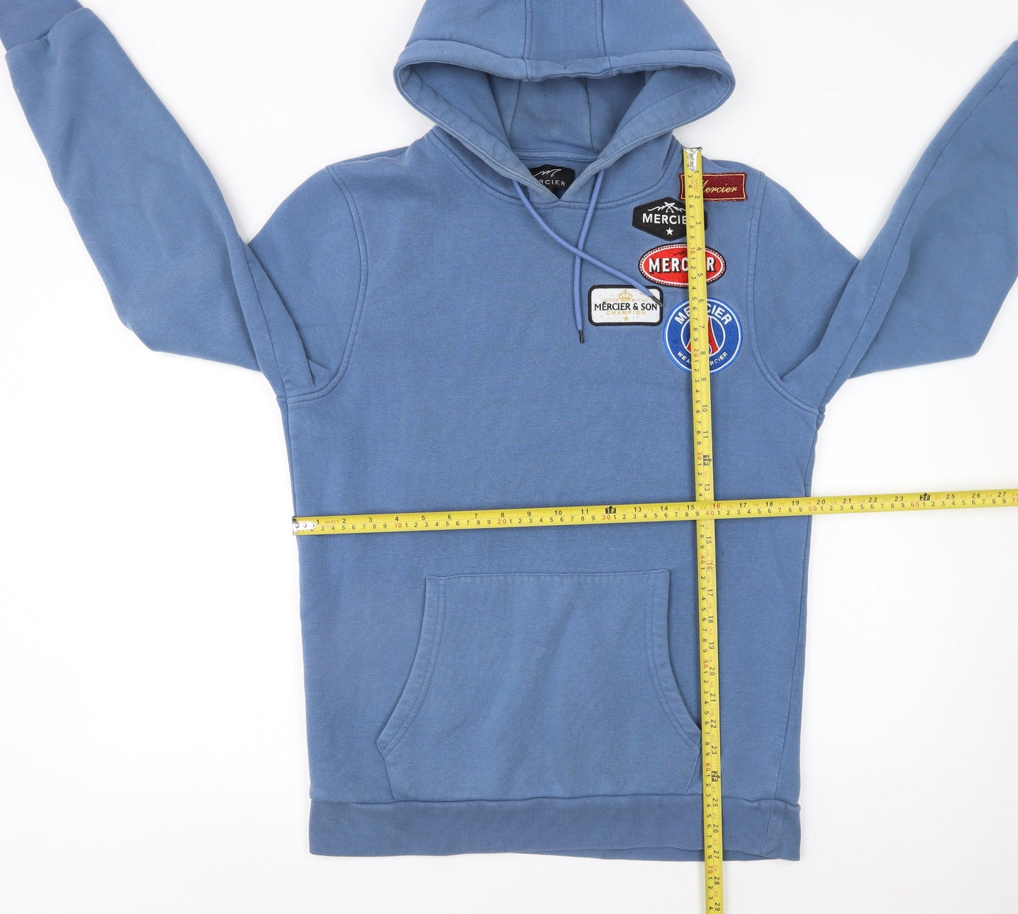 Mercier Men’s Blue Pullover Hoodie M Embroidered Logo Fleece Sweatshirt