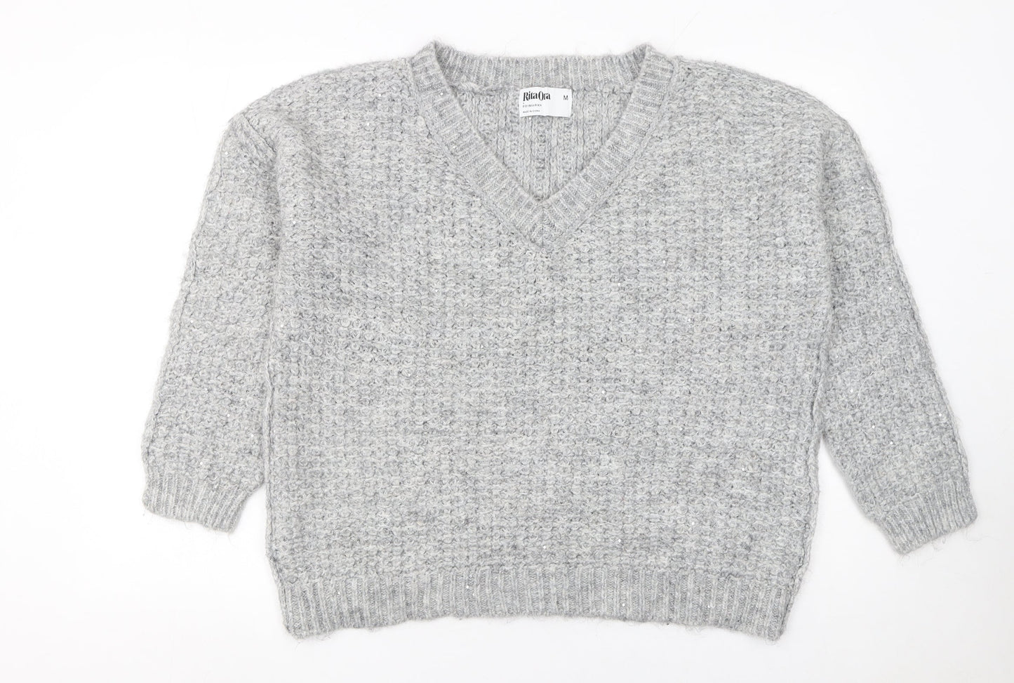 Primark Women’s Grey V-Neck Chunky Knit Jumper Size M