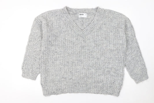 Primark Women’s Grey V-Neck Chunky Knit Jumper Size M