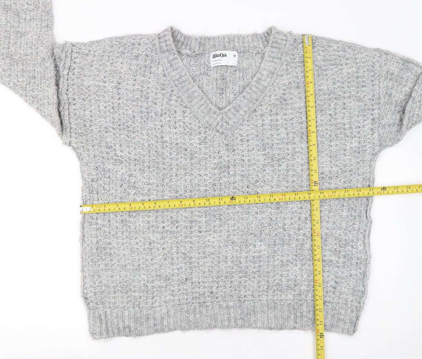 Primark Women’s Grey V-Neck Chunky Knit Jumper Size M