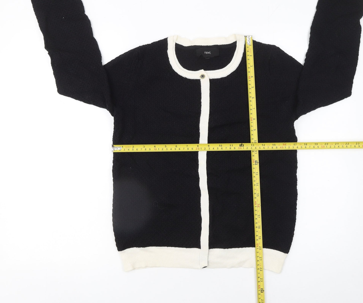 Next Women Black White Trim Knit Cardigan Size 10 Crew Neck