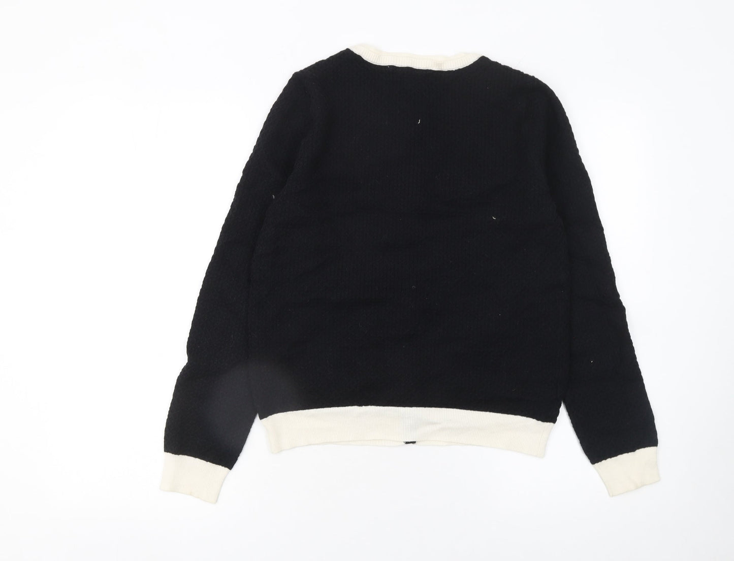 Next Women Black White Trim Knit Cardigan Size 10 Crew Neck