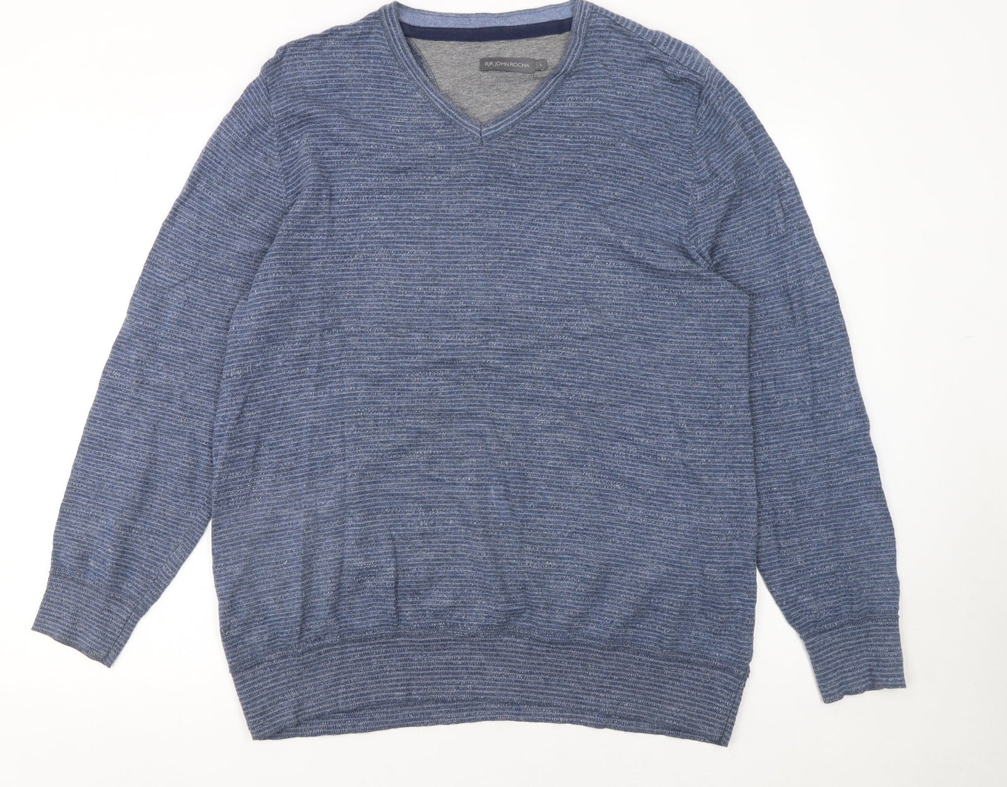RJR John Rocha Men’s Blue Cotton V-Neck Jumper Size L