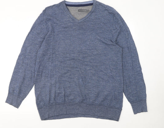 RJR John Rocha Men’s Blue Cotton V-Neck Jumper Size L
