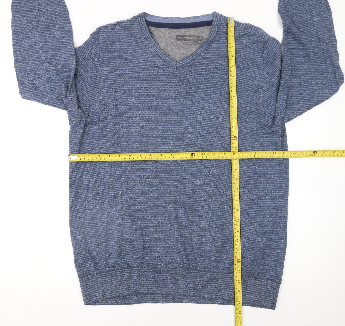 RJR John Rocha Men’s Blue Cotton V-Neck Jumper Size L