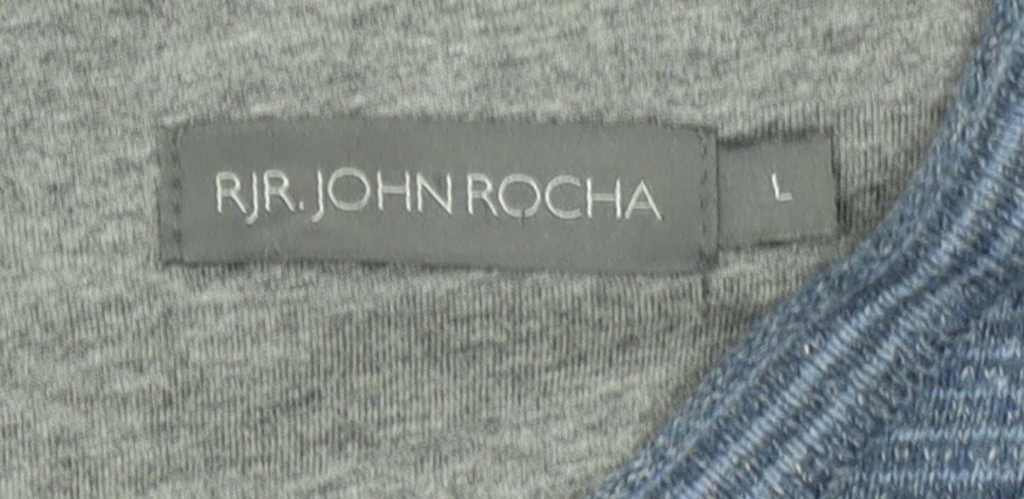 RJR John Rocha Men’s Blue Cotton V-Neck Jumper Size L