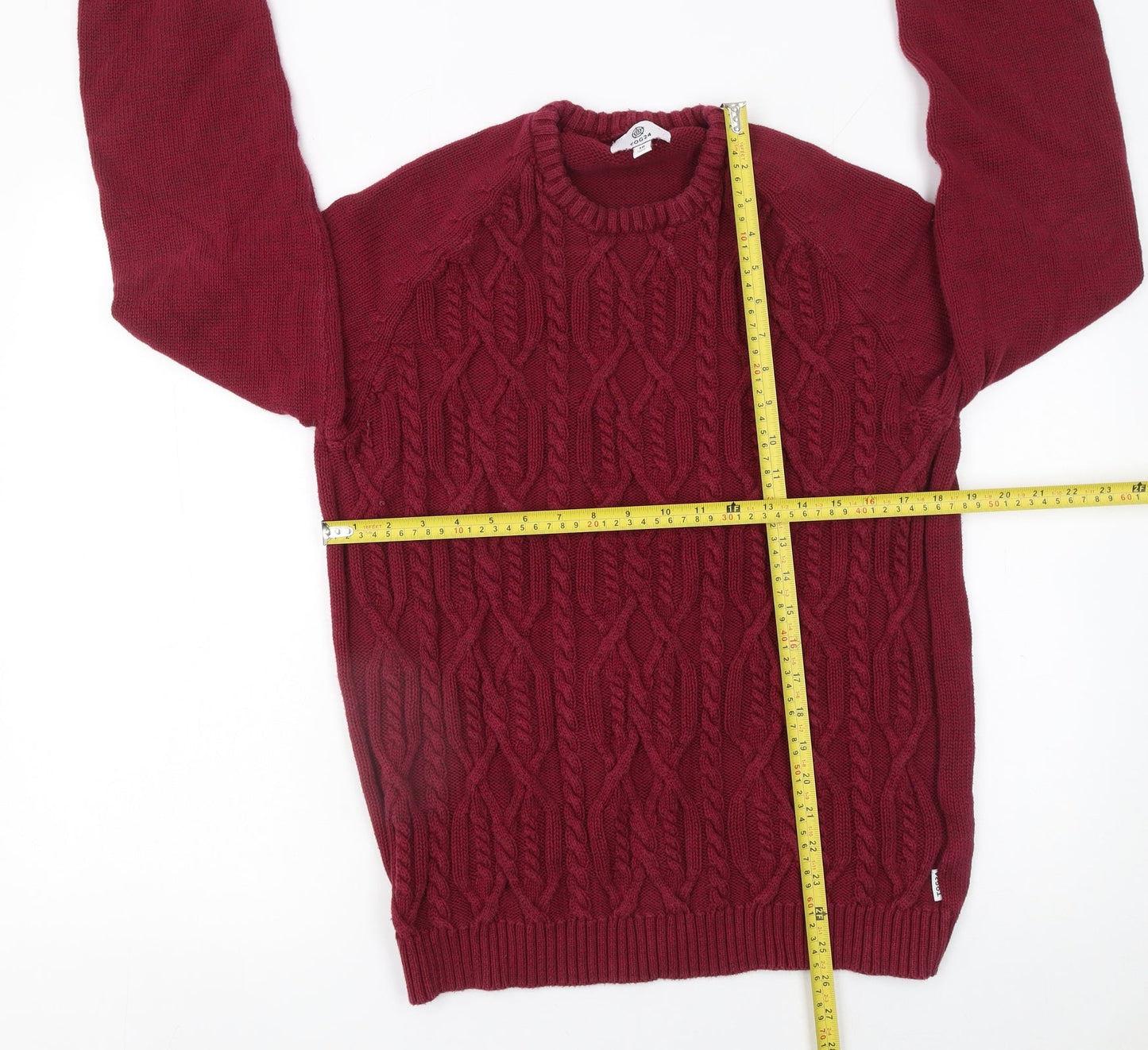 TOG24 Women's Red Cable Knit Cotton Jumper Size 16