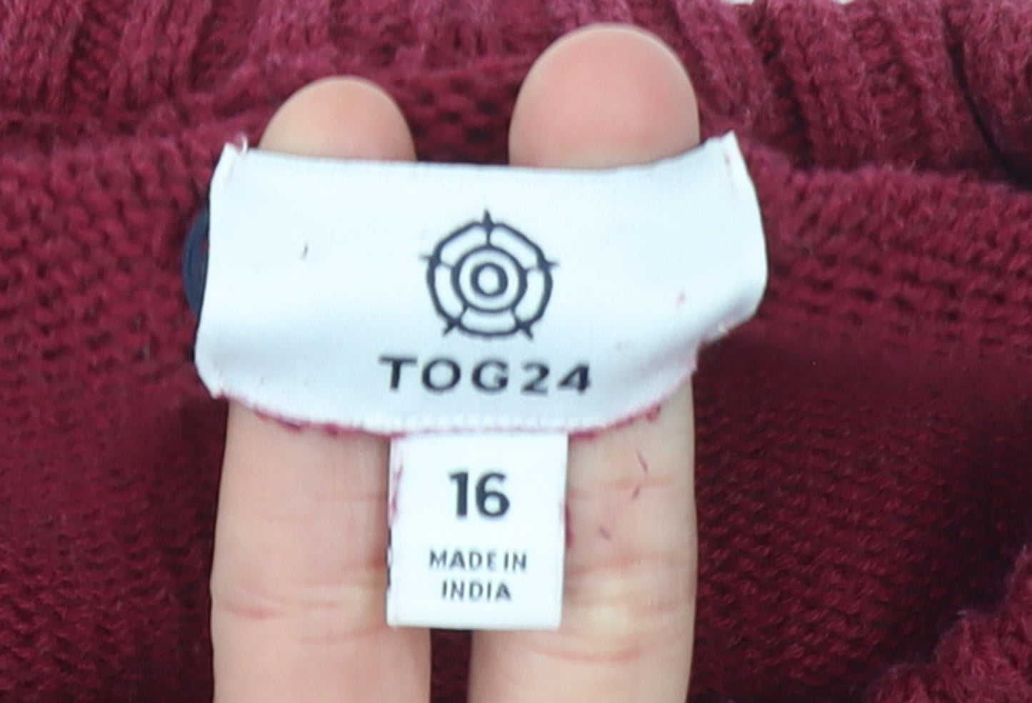 TOG24 Women's Red Cable Knit Cotton Jumper Size 16