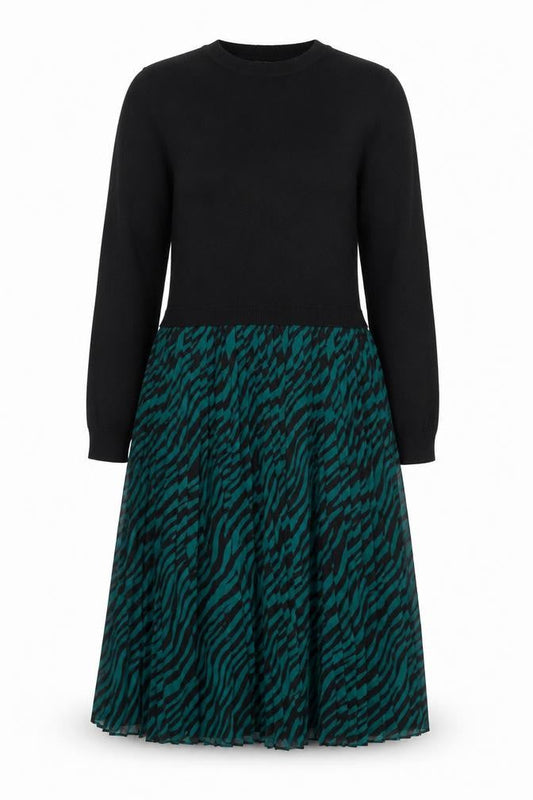 Oasis Women Black Green Animal Print Knit Midi Jumper Dress Size L