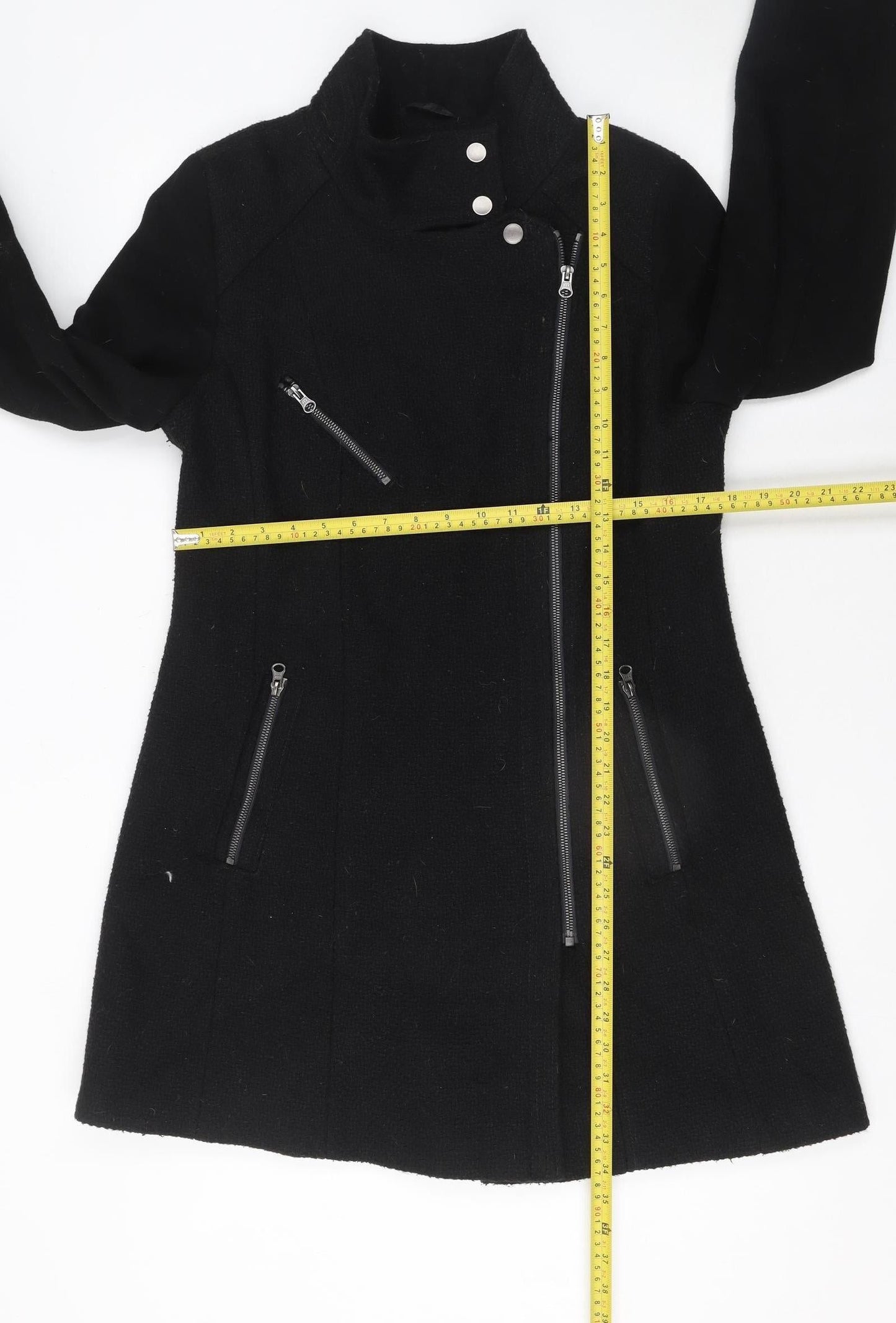 Next Women’s Black Wool Blend Military Zip Coat Size 14