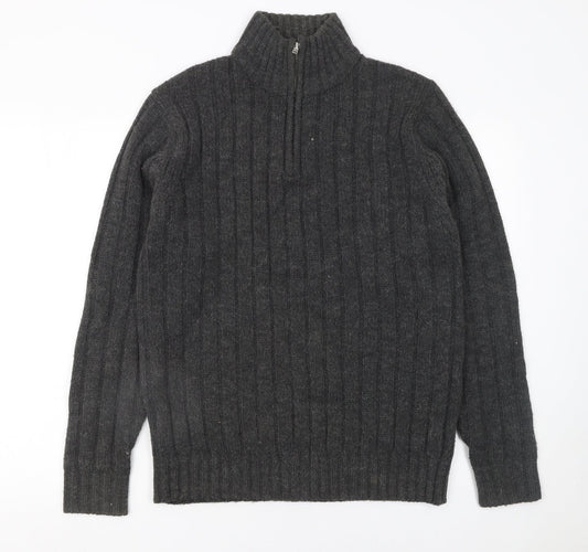 Onfire Men Grey 1/2 Zip High Neck Knit Jumper Size M