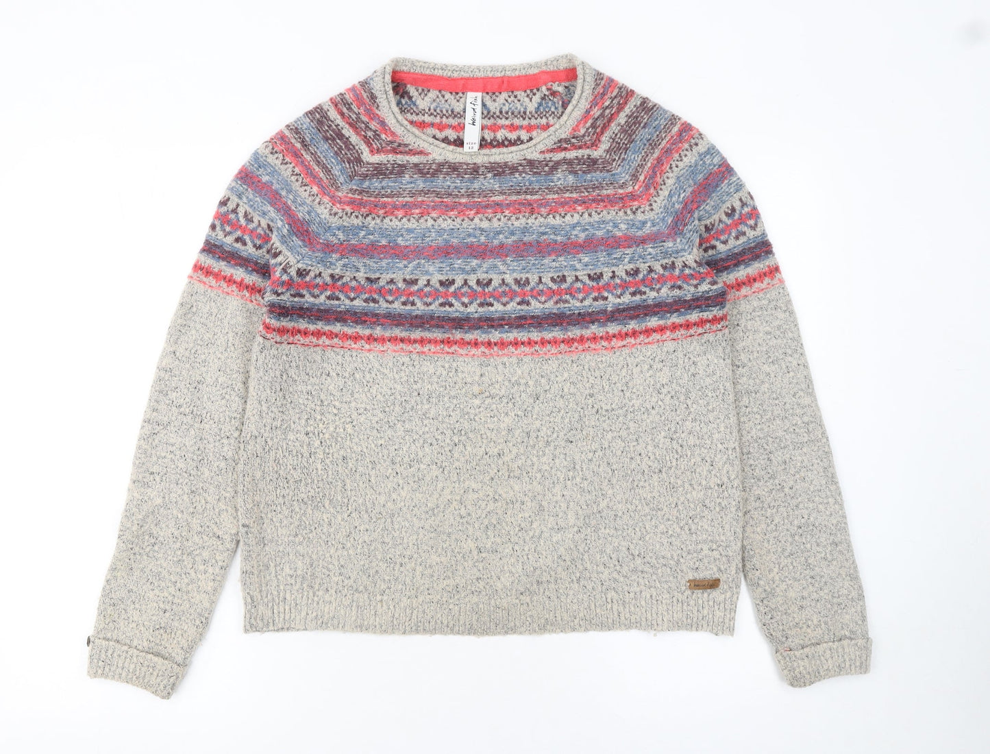 Weird Fish Women’s Beige Fair Isle Knit Jumper Size 12
