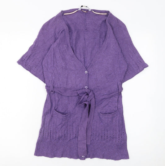 Club West Women’s Purple Short Sleeve Belted Knit Cardigan M
