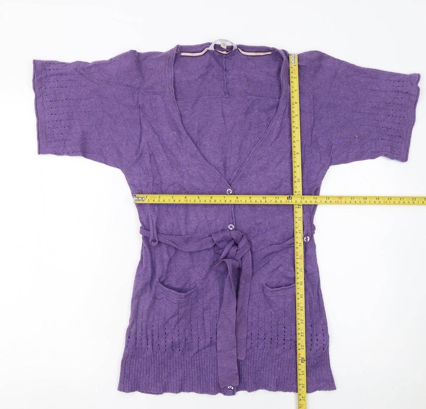 Club West Women’s Purple Short Sleeve Belted Knit Cardigan M