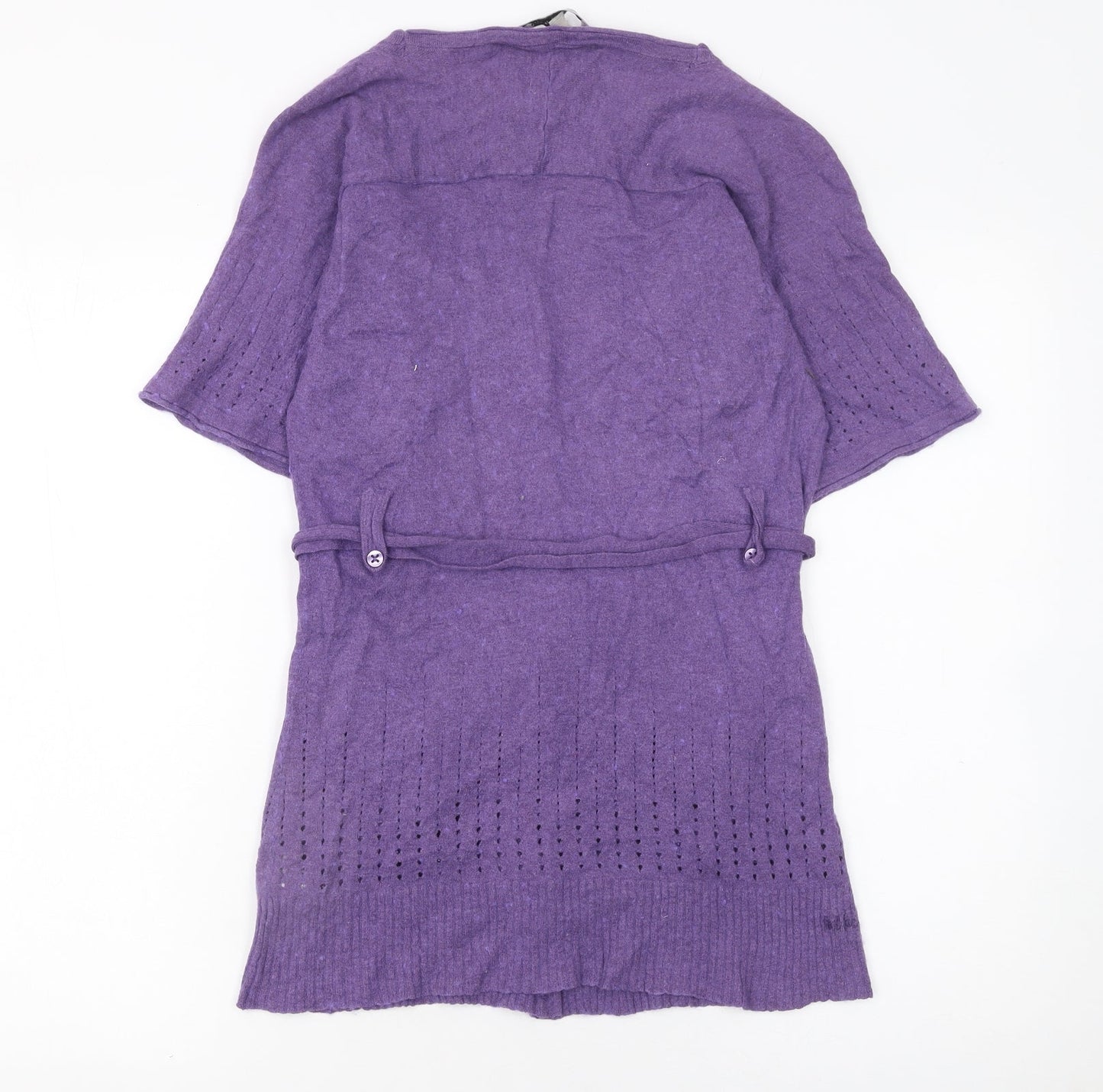 Club West Women’s Purple Short Sleeve Belted Knit Cardigan M