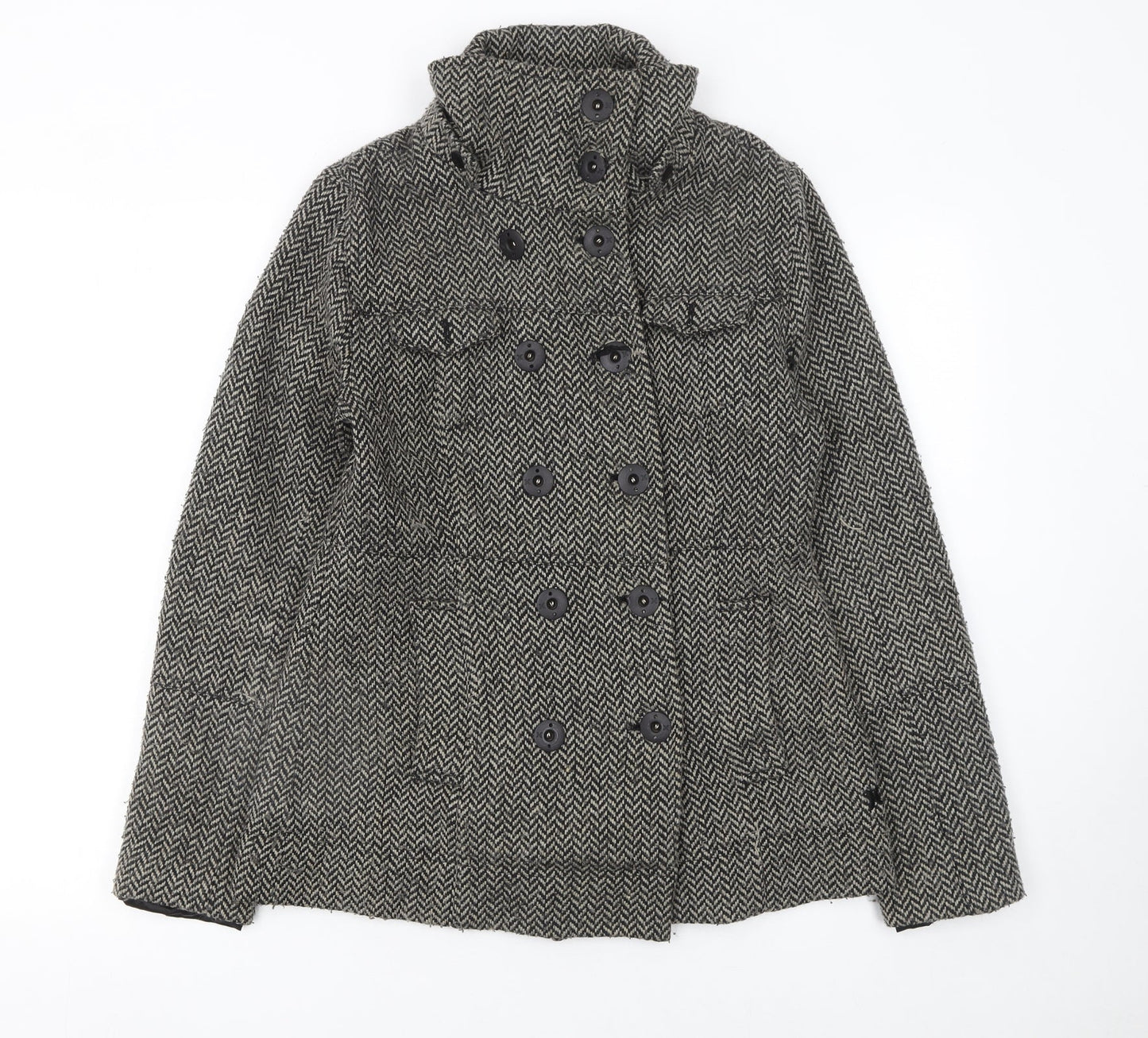 Hurley Women's Grey Wool Blend Herringbone Pea Coat Size M