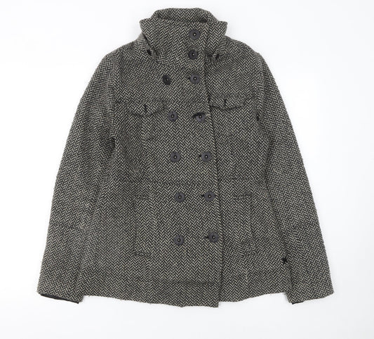Hurley Women's Grey Wool Blend Herringbone Pea Coat Size M