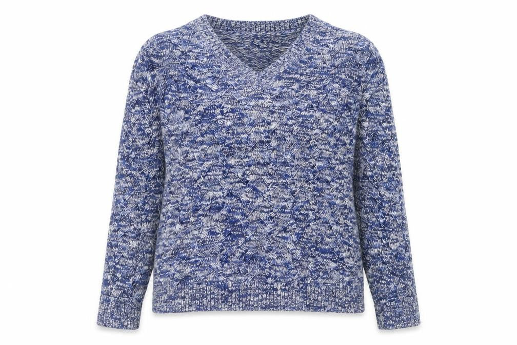 Lands' End Women's Blue V-Neck Cotton Knit Jumper Size M