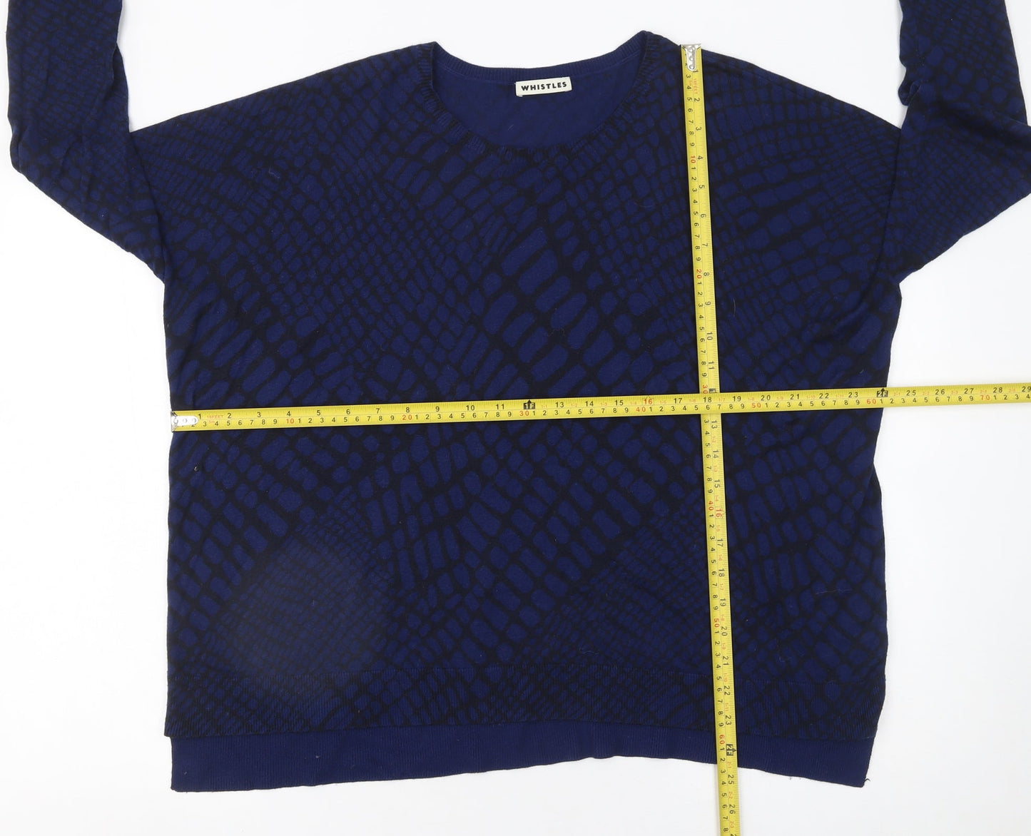 Whistles Womens Blue Geometric Knit Pullover Jumper UK 10
