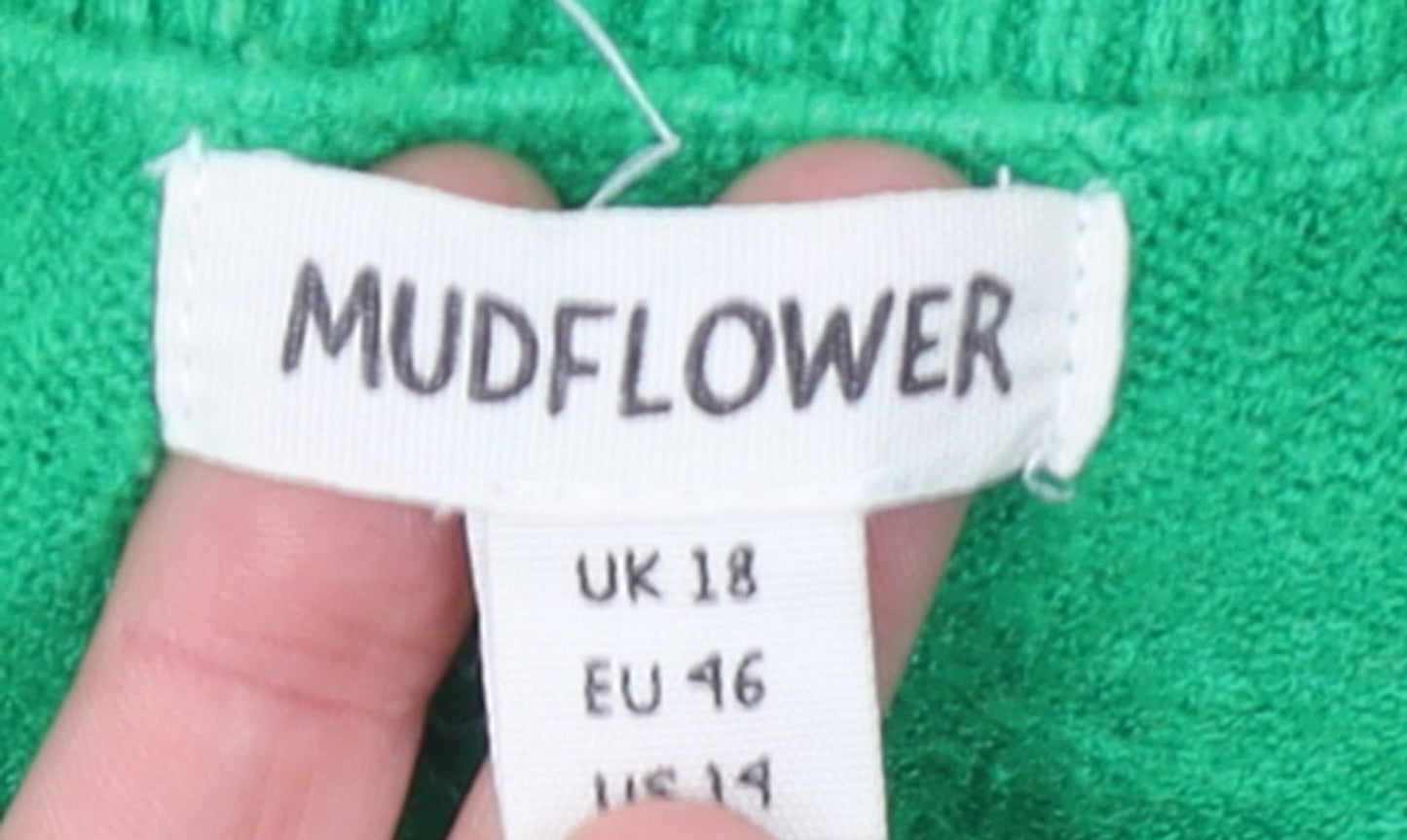 Mudflower Women’s Green Crew Neck Knit Jumper Size 18
