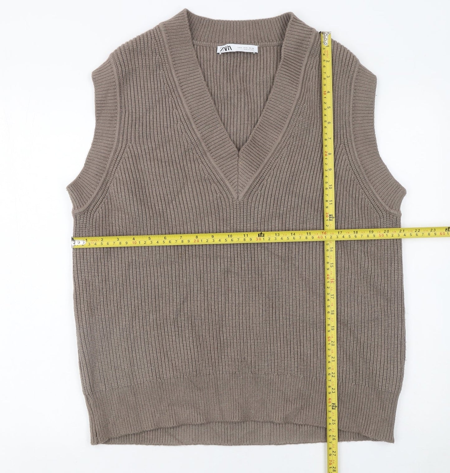 Zara Women Brown Sleeveless V-Neck Knit Vest Jumper Size S