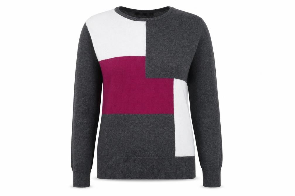 Austin Reed Women's Grey Geometric Wool Blend Crew Neck Jumper Size S