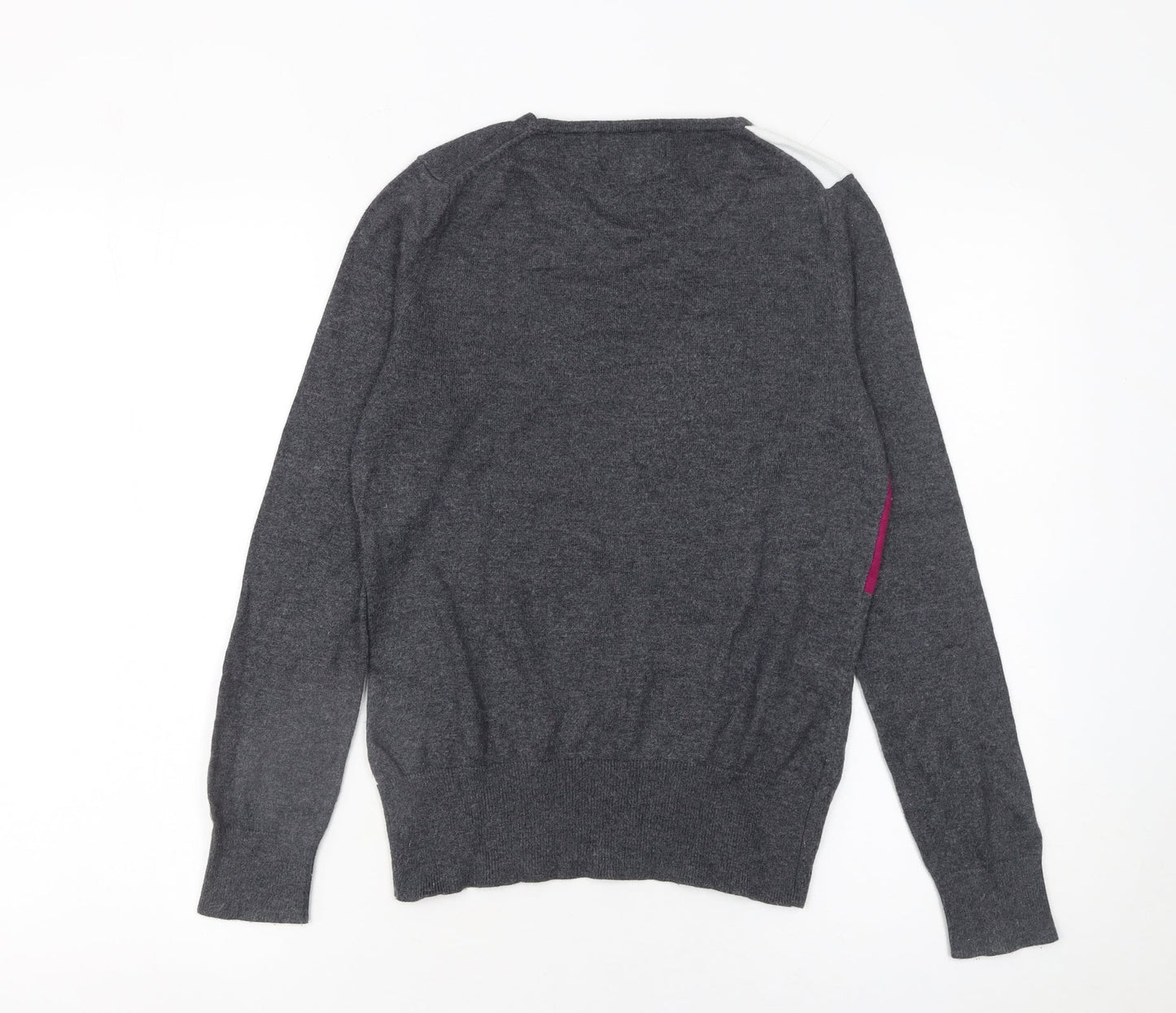 Austin Reed Women's Grey Geometric Wool Blend Crew Neck Jumper Size S