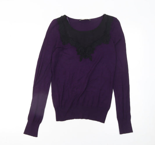 Oasis Women's Purple Lace Scoop Neck Long Sleeve Pullover Jumper XS
