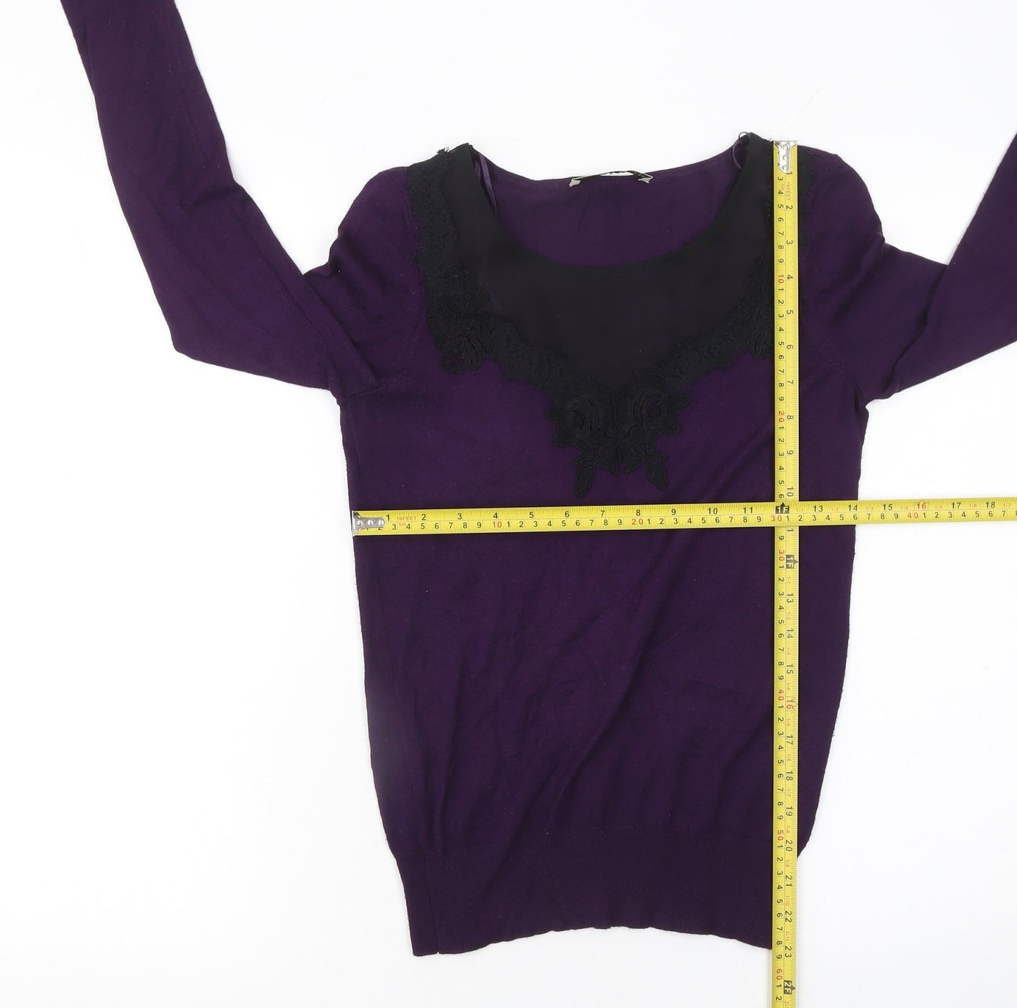 Oasis Women's Purple Lace Scoop Neck Long Sleeve Pullover Jumper XS