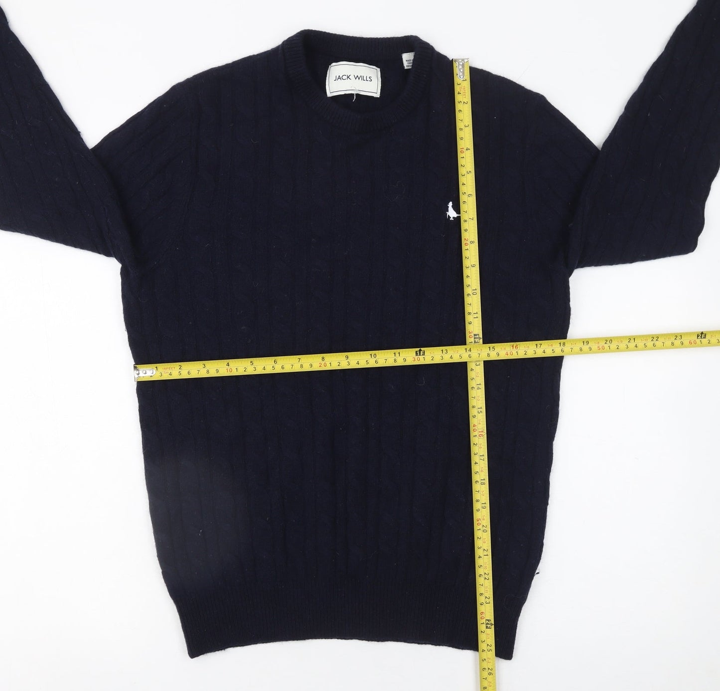 Jack Wills Men's Blue Cable-Knit Wool Jumper M Crew Neck Pullover